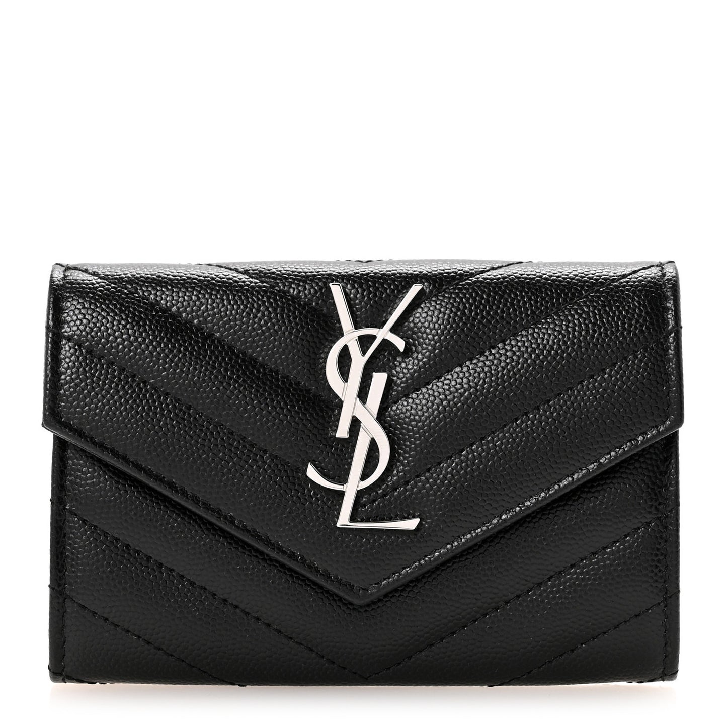 Grain De Poudre Matelasse Chevron Small Monogram Envelope Wallet Black