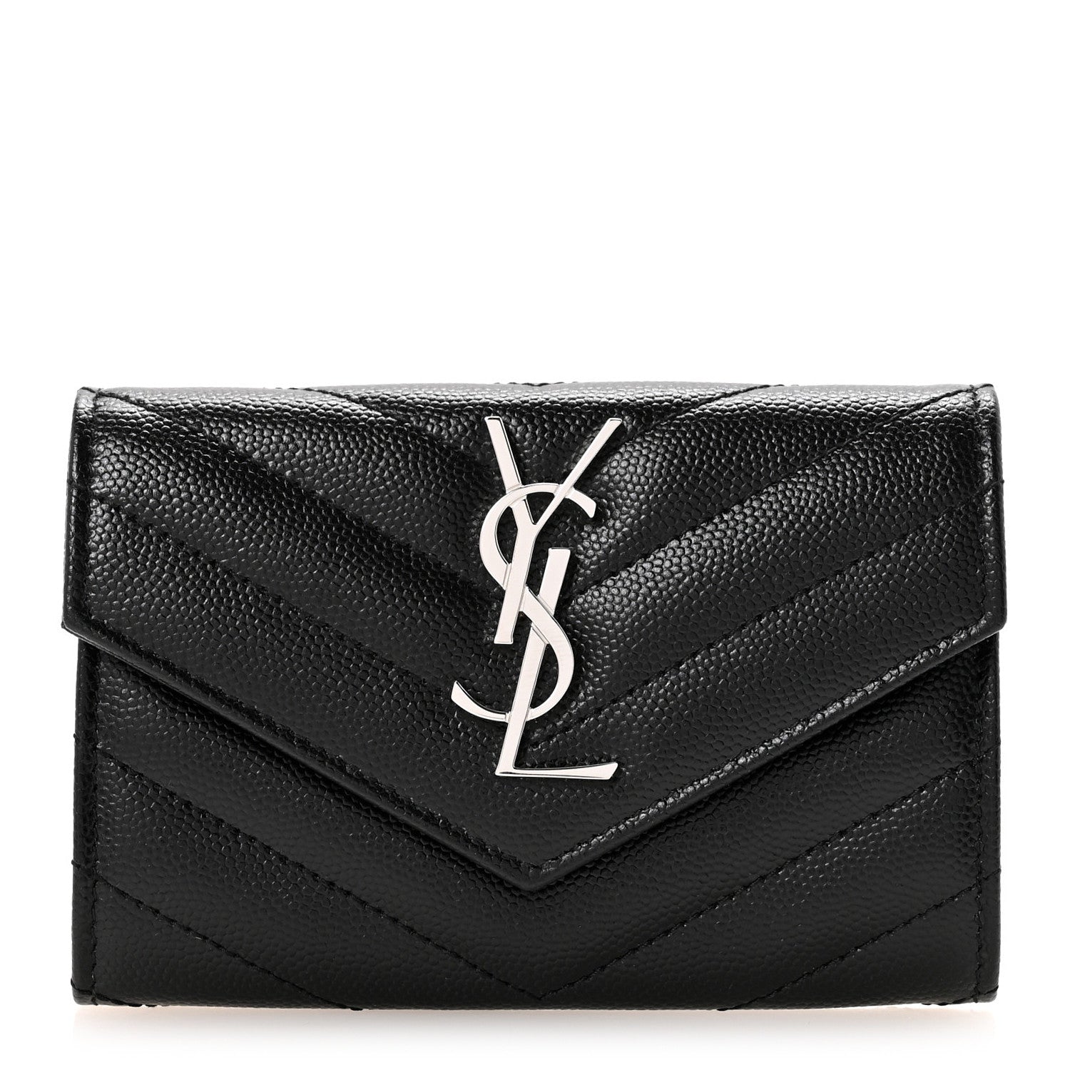 Saint Laurent Grain De Poudre Matelasse Chevron Small Monogram Envelope Wallet Black 1 of 7