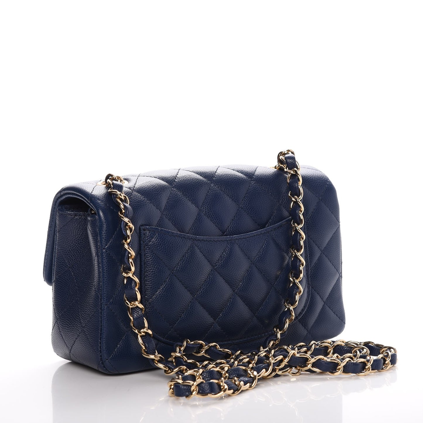 Caviar Quilted Mini Rectangular Flap Navy