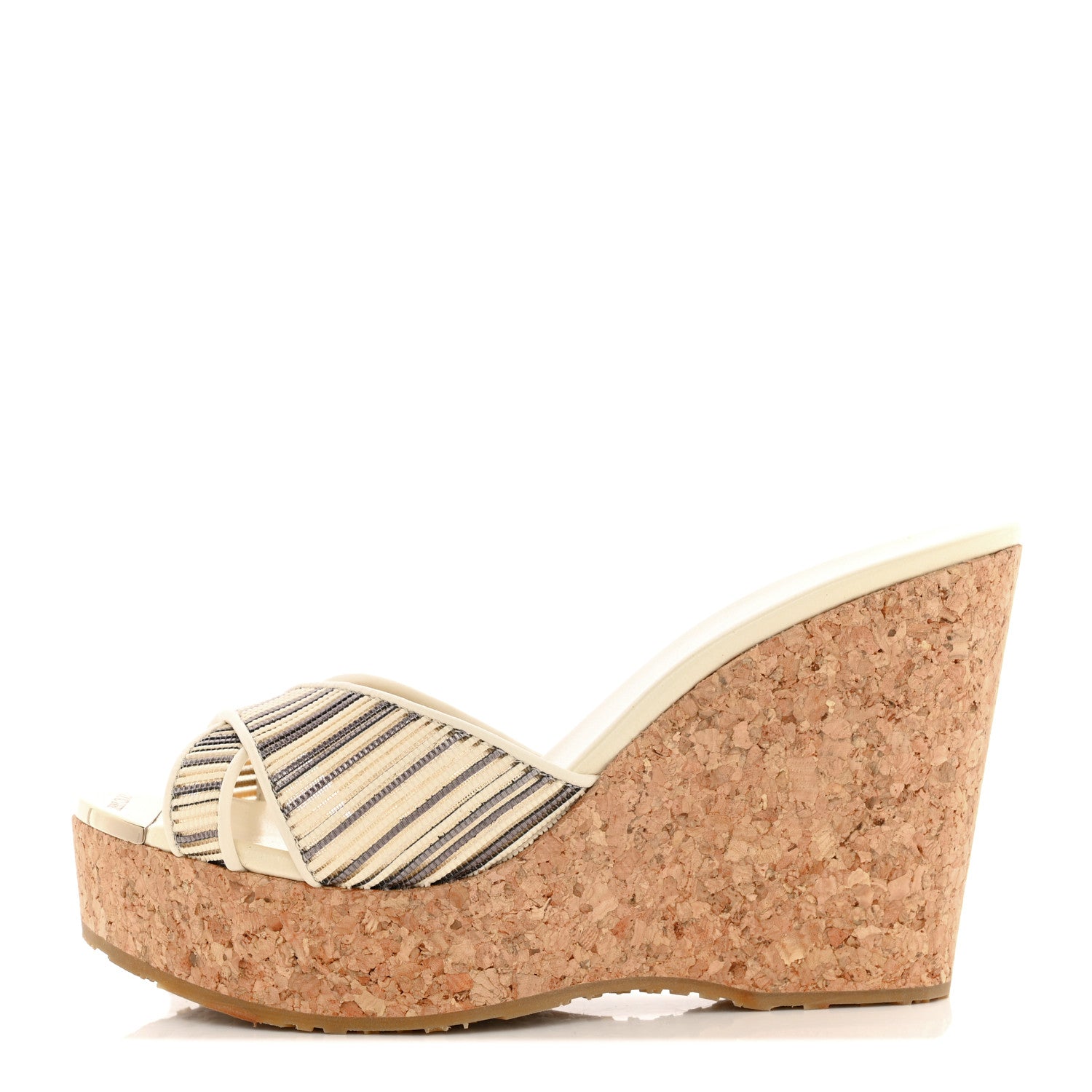 Jimmy Choo Metallic Striped Mesh Cork Perfume Wedges 38 Off White 1 of 12