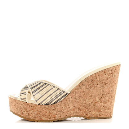 Jimmy Choo Metallic Striped Mesh Cork Perfume Wedges 38 Off White 1 of 12