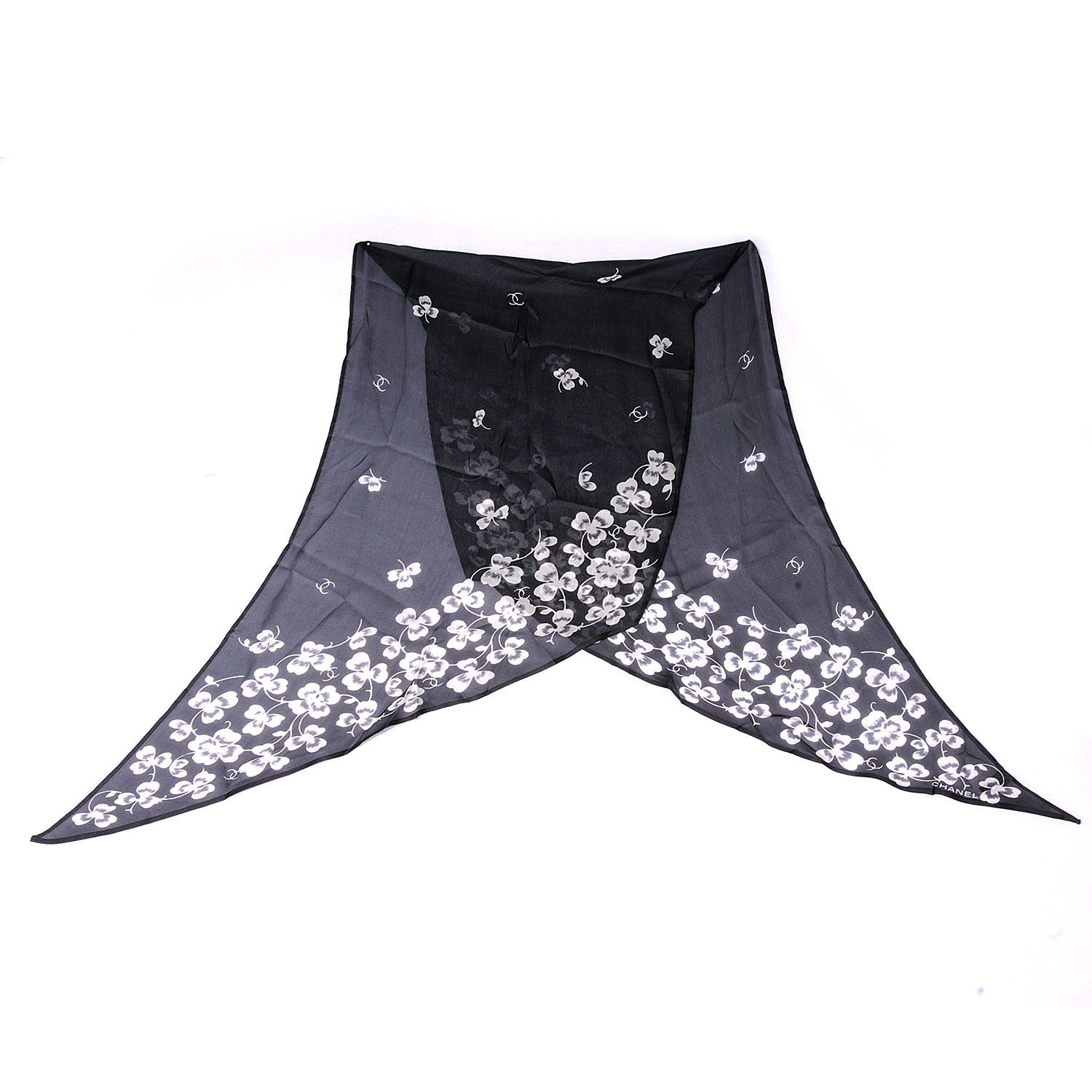 Chanel Silk Muslin CC Clover Stole Black 1 of 5