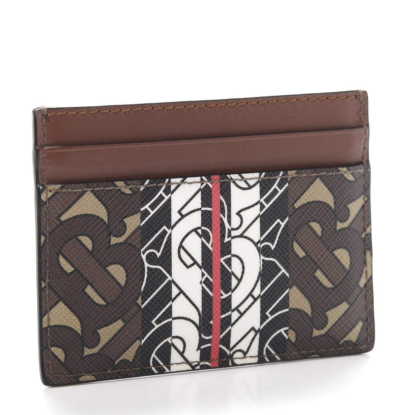 E-Canvas Monogram Stripe Card Case Bridle Brown