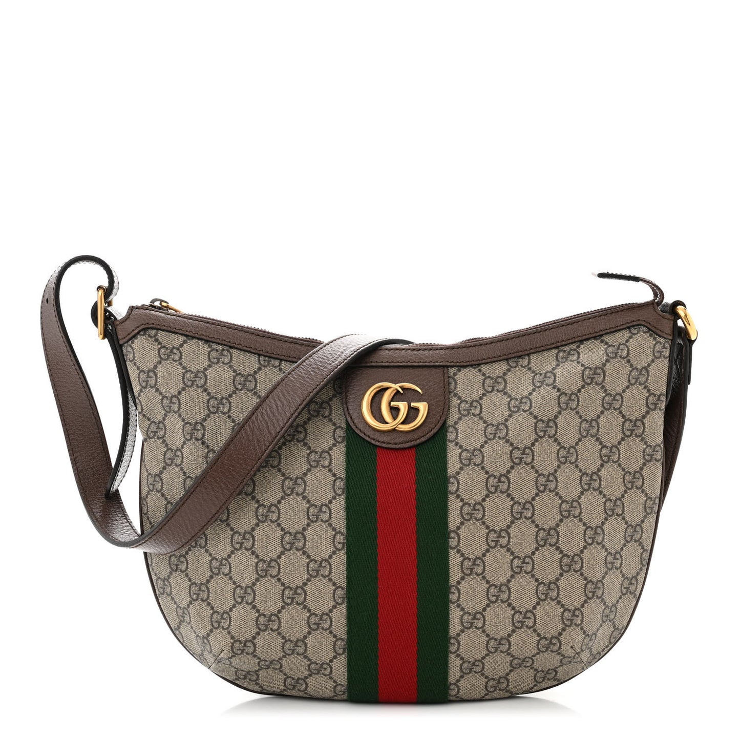 GG Supreme Monogram Web Small Ophidia Half Moon Hobo Brown