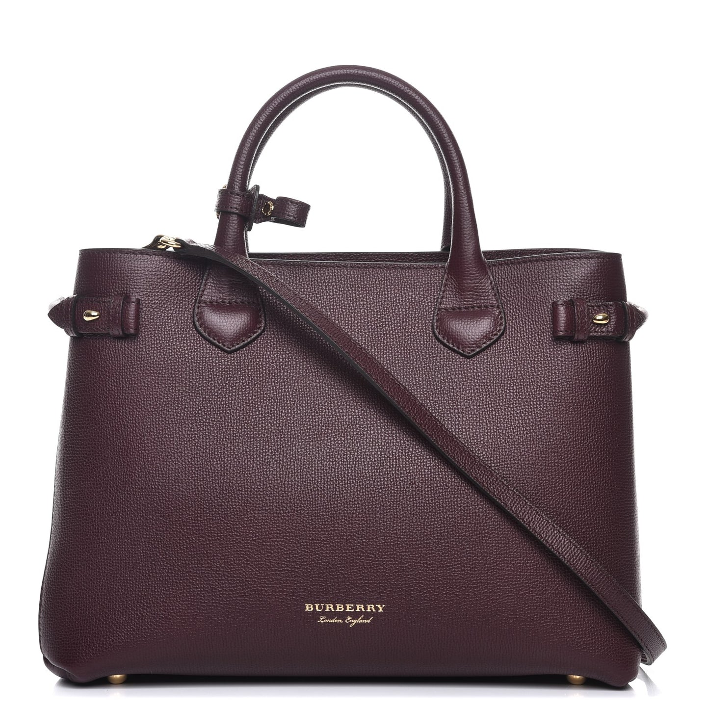 Grainy Calfskin House Check Medium Banner Tote Mahogany Red