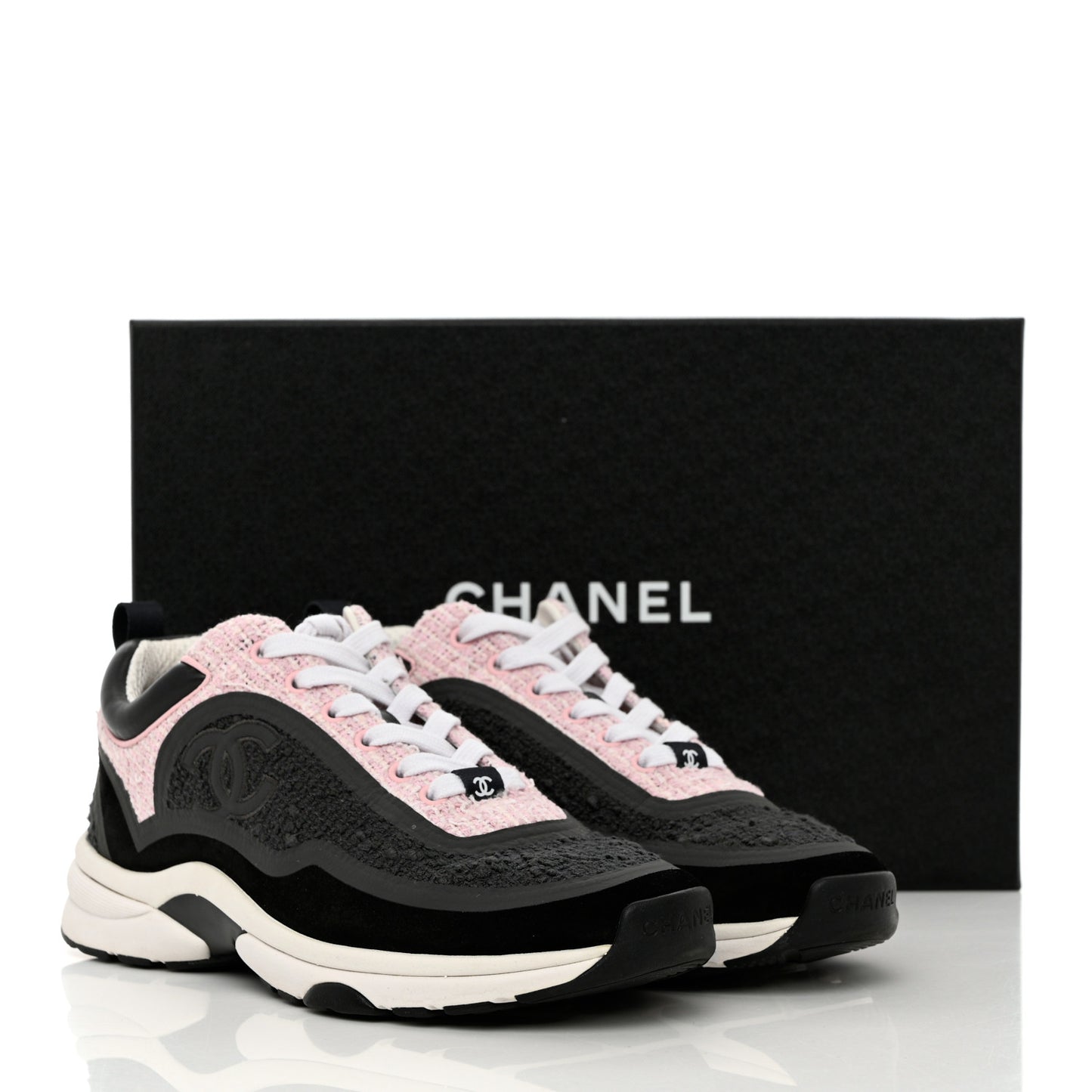 Tweed Suede Calfskin CC Sneakers 37.5 Gray Pink