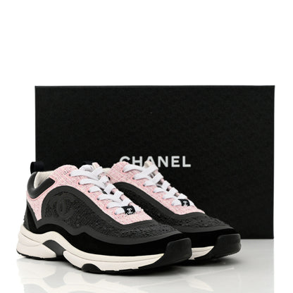Chanel Tweed Suede Calfskin CC Sneakers 37.5 Gray Pink 10 of 10