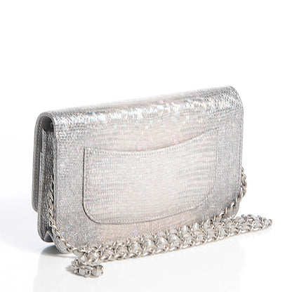 Chanel Iridescent Lizard Embossed Wallet on Chain WOC Silver 3 of 8