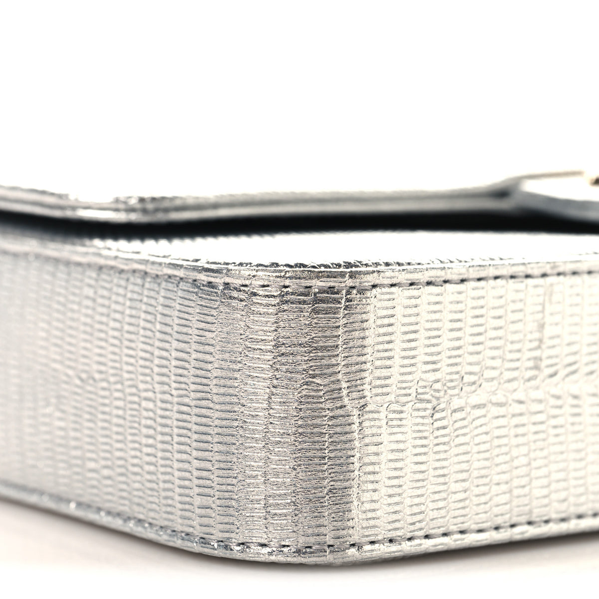 Metallic Calfskin Lizard Embossed Small East West Flap Silver