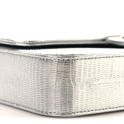 Chanel Metallic Calfskin Lizard Embossed Small East West Flap Silver 9 of 11