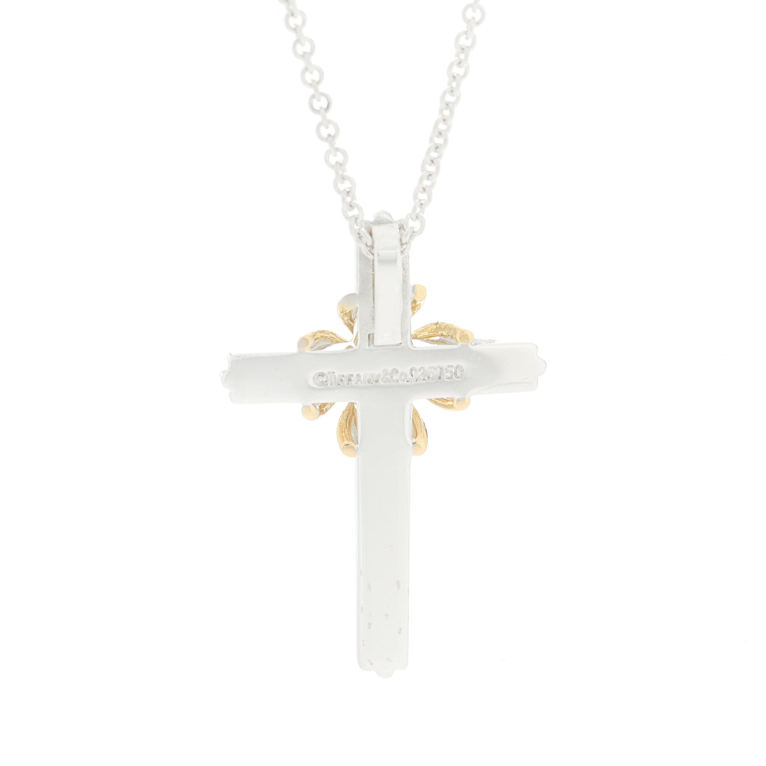 Tiffany Sterling Silver 18K Yellow Gold Cross Pendant Necklace 6 of 6