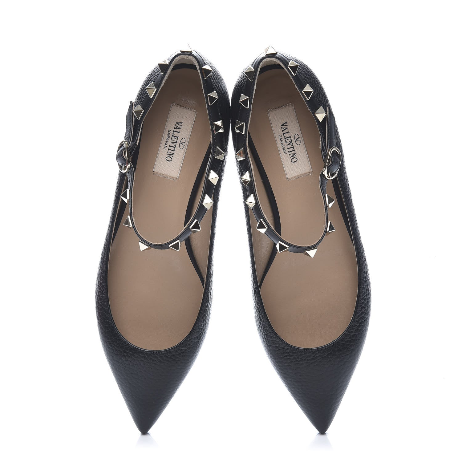 Valentino Garavani Pebbled Calfskin Rockstud Ankle Strap Ballerina Flats 37.5 Black 5 of 10