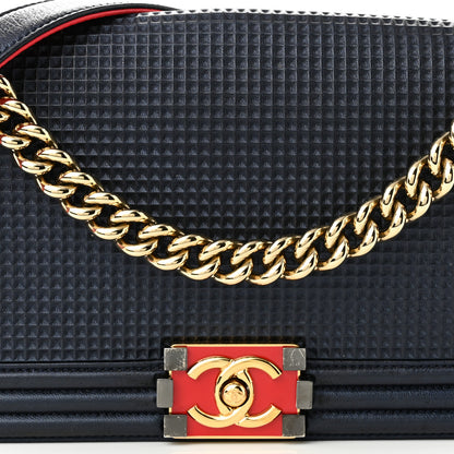 Chanel Lambskin Embossed Medium Boy Cube Flap Navy 8 of 11