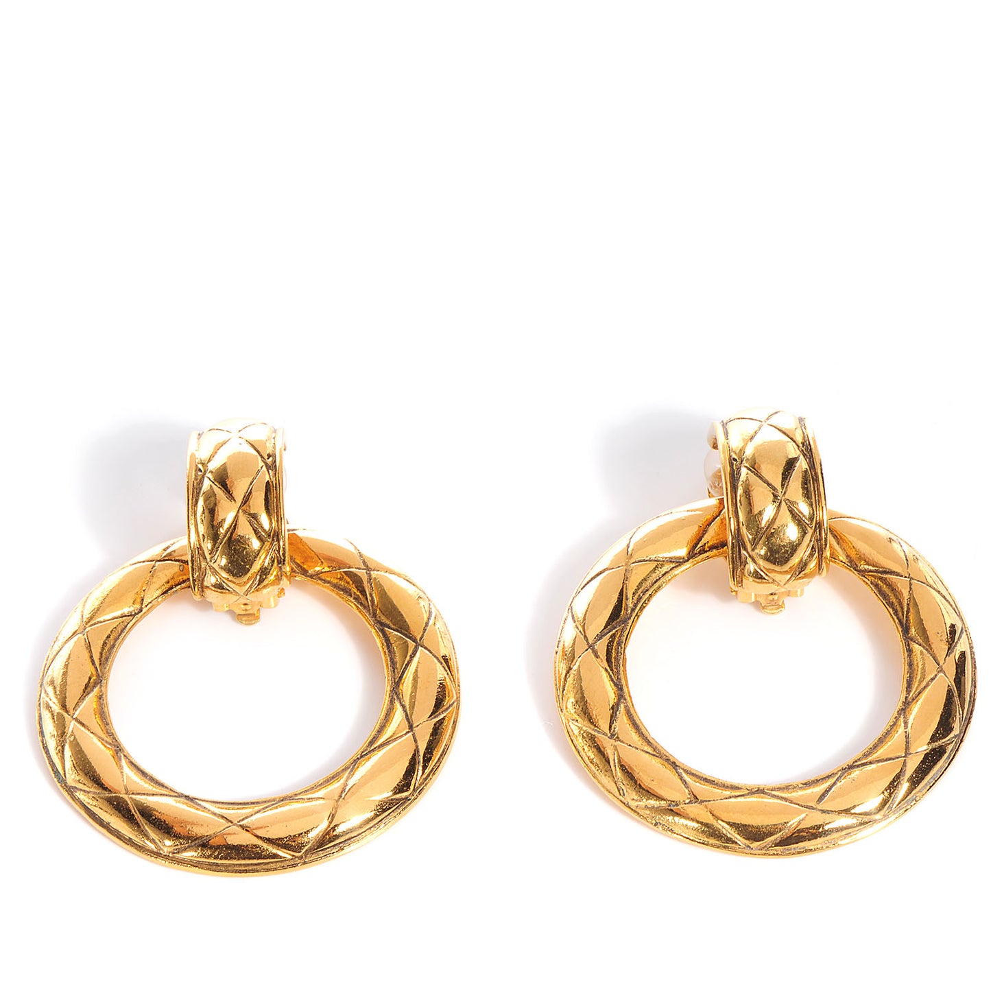 Quilted Hoop Clip On Earrings Gold