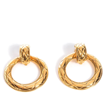 Chanel Quilted Hoop Clip On Earrings Gold 1 of 4