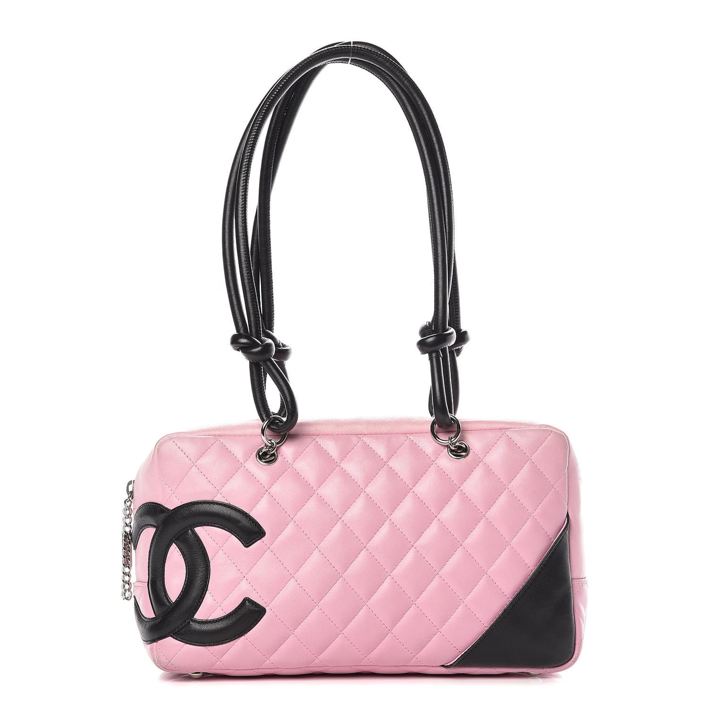 Calfskin Quilted Large Cambon Bowler Pink Black