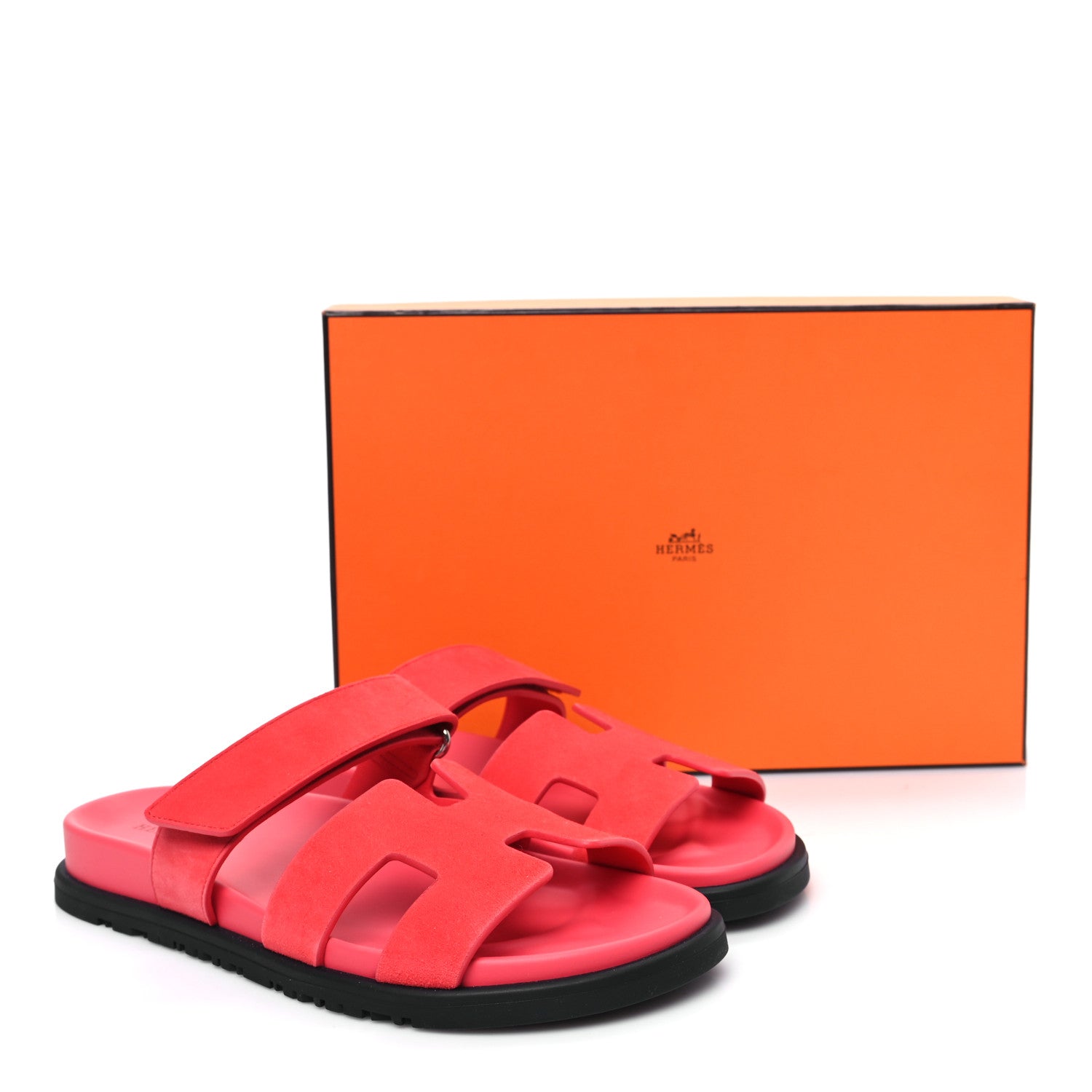 Hermes Suede Goatskin Womens Chypre Sandals 38 Rose Vermillon 9 of 9