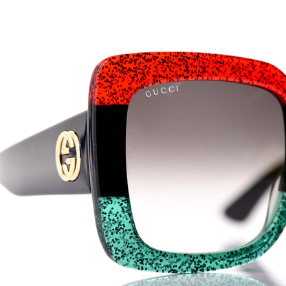 Gucci Acetate Square Frame Sunglasses GG0083S Glitter Red Black Green 7 of 8