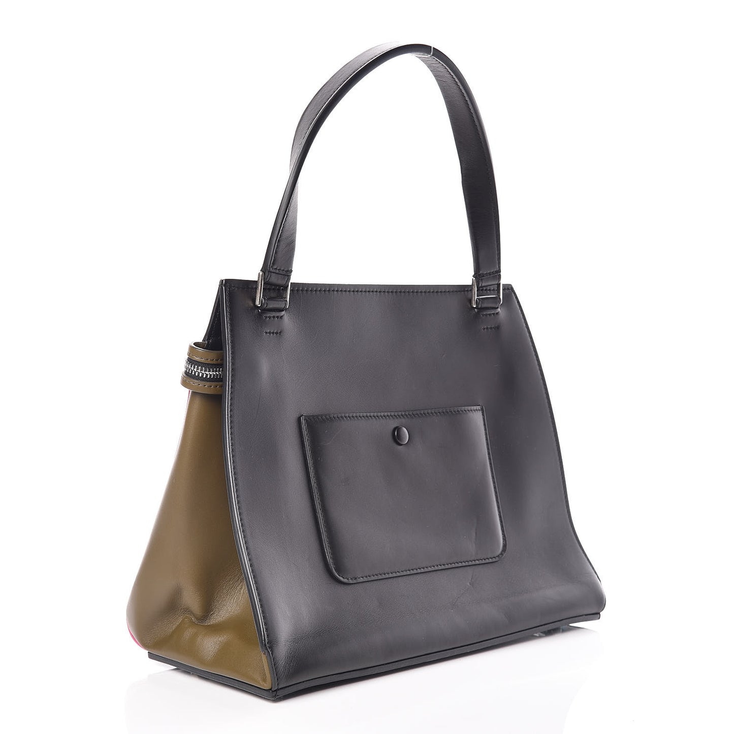 Smooth Calfskin Small Tri-Color Edge Shoulder Bag Fushia