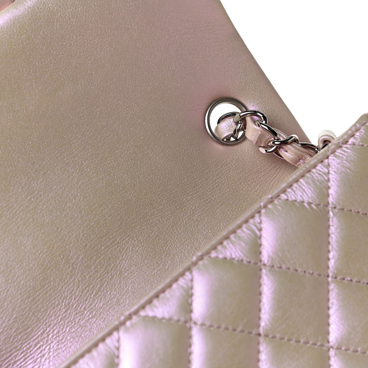 Iridescent Calfskin Quilted Mini Rectangular Flap Pink