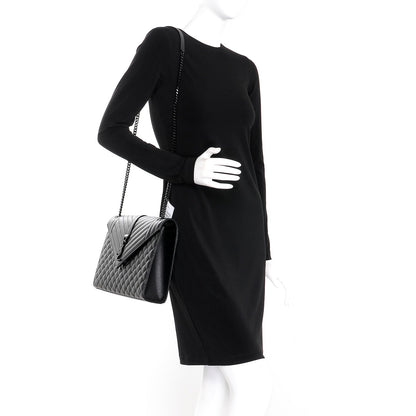 Saint Laurent Grain De Poudre Textured Mixed Matelasse Large Triquilt Monogram Monochrome Satchel Black 2 of 8