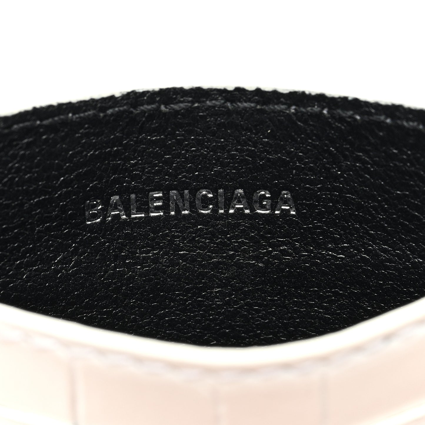 Shiny Calfskin Logo Crocodile Embossed Cash Rounded Card Holder Optic White