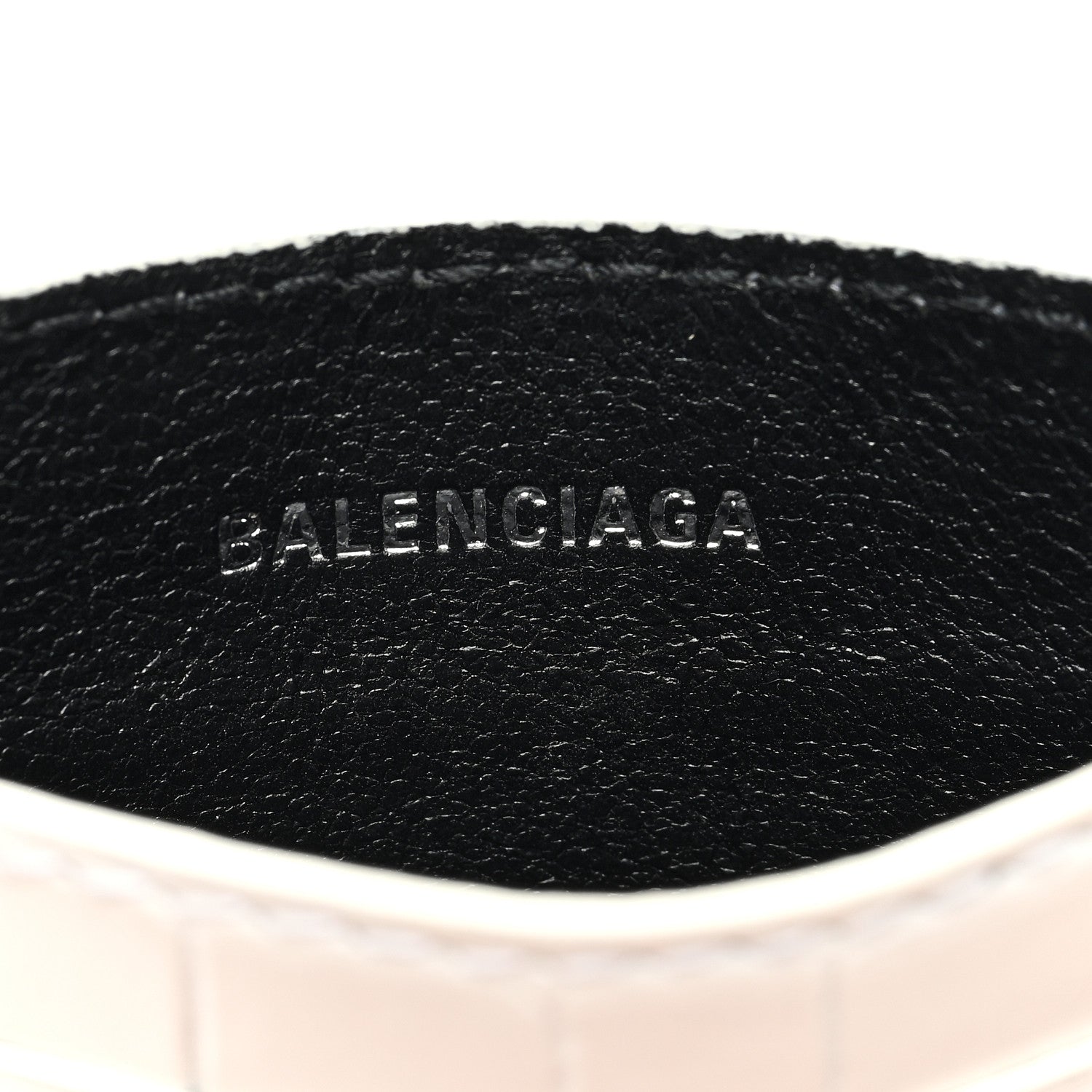 Balenciaga Shiny Calfskin Logo Crocodile Embossed Cash Rounded Card Holder Optic White 6 of 9