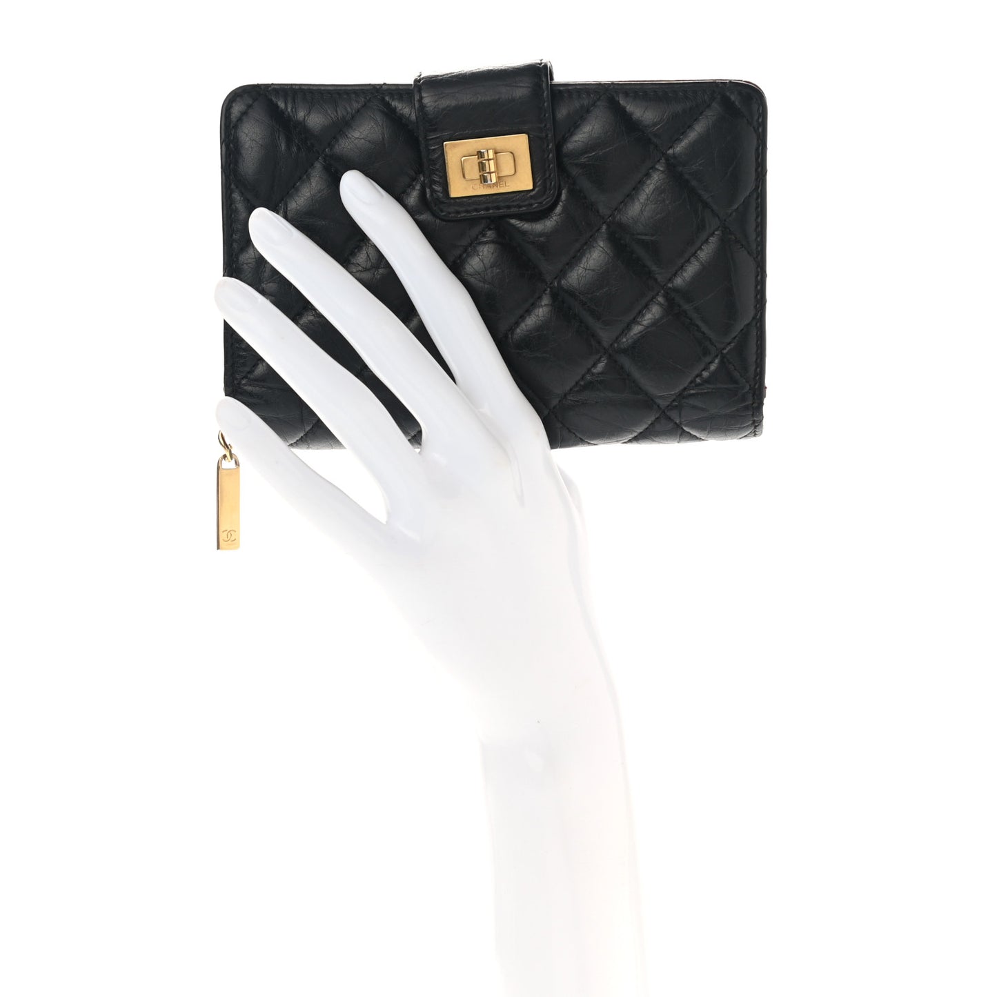 Aged Calfskin Quilted Reissue Zipped Pocket Wallet Black