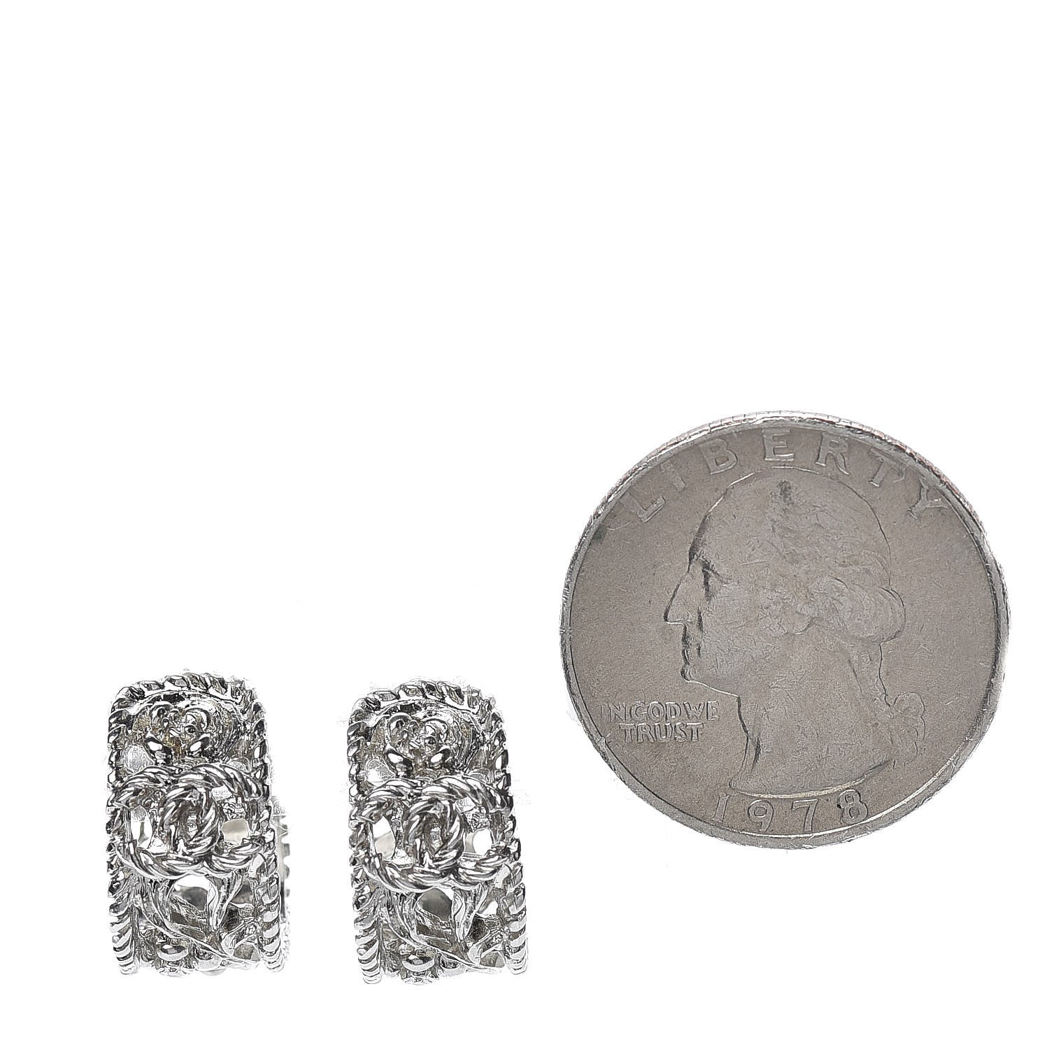 Chanel CC Camellia Hoop Earrings Silver 2 of 5