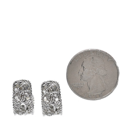 Chanel CC Camellia Hoop Earrings Silver 2 of 5