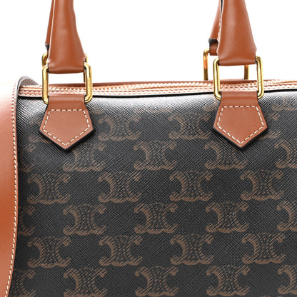 Celine Triomphe Canvas Calfskin Small Boston Bag Tan 7 of 9