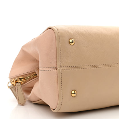 Fendi Capra Vitello Dolce Marmol Colorblock Small Chameleon Tote Cipria Makeup Camel 9 of 10