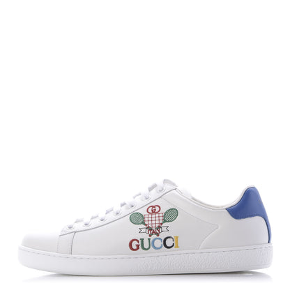 Gucci Calfskin Miro Soft Tennis Embroidered Womens Ace Sneakers 39.5 White Rio Blue 1 of 12