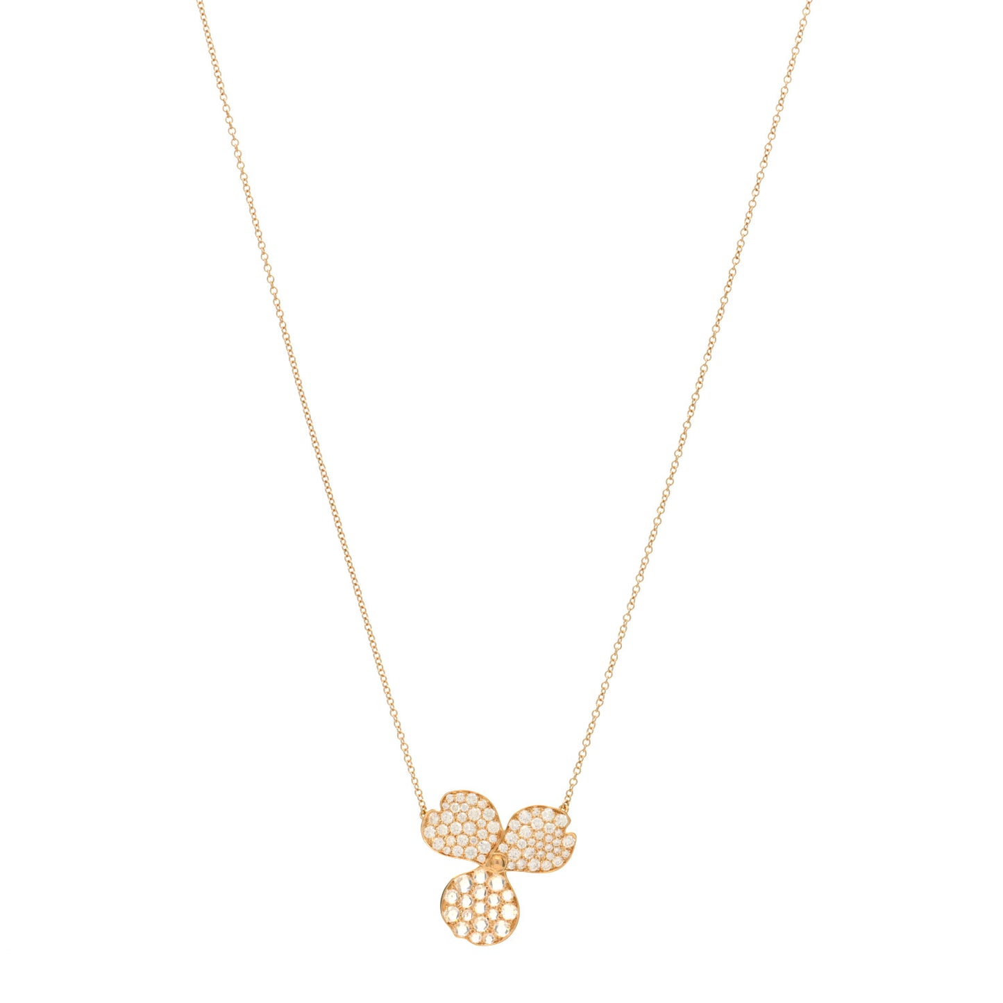 18K Rose Gold Diamond Large Paper Flowers Pave Pendant Necklace
