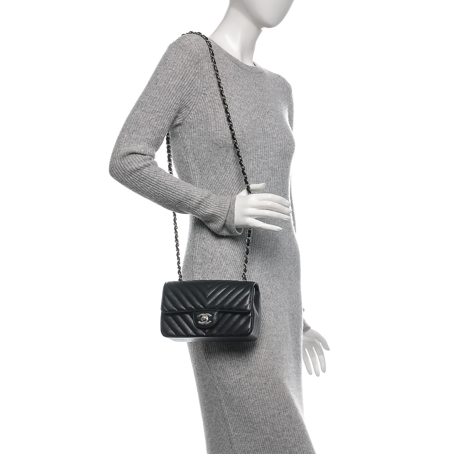 Chanel Caviar Chevron Quilted Mini Rectangular Flap Black 2 of 7