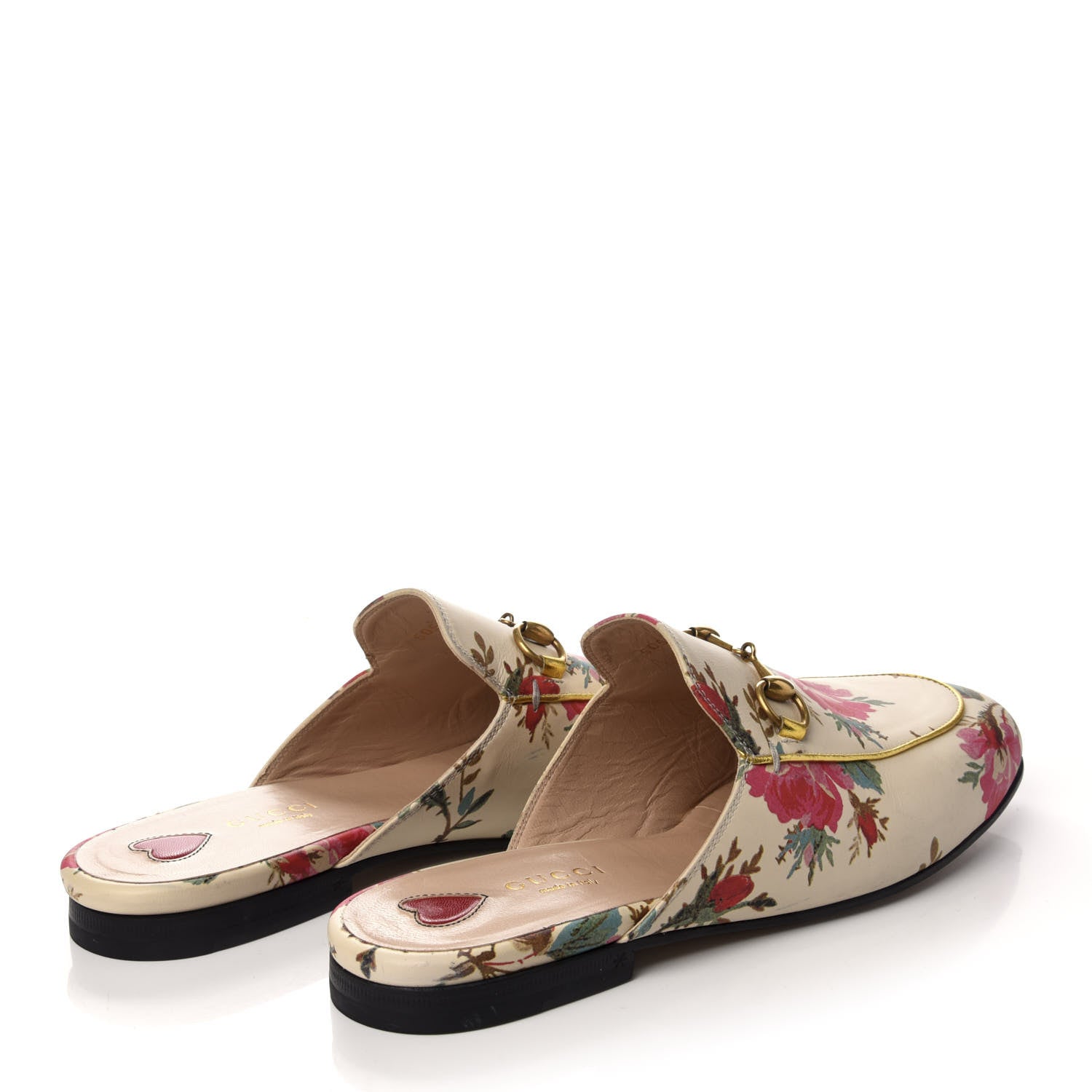 Gucci Calfskin Stamp Allover Rose Princetown Slippers 37 Ivory Multicolor 4 of 8