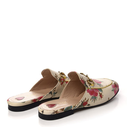 Gucci Calfskin Stamp Allover Rose Princetown Slippers 37 Ivory Multicolor 4 of 8