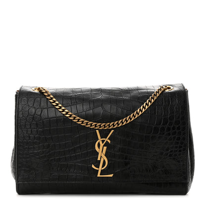 Saint Laurent Calfskin Crocodile Embossed Calfskin Medium Reversible Monogram Kate Satchel Black 1 of 11