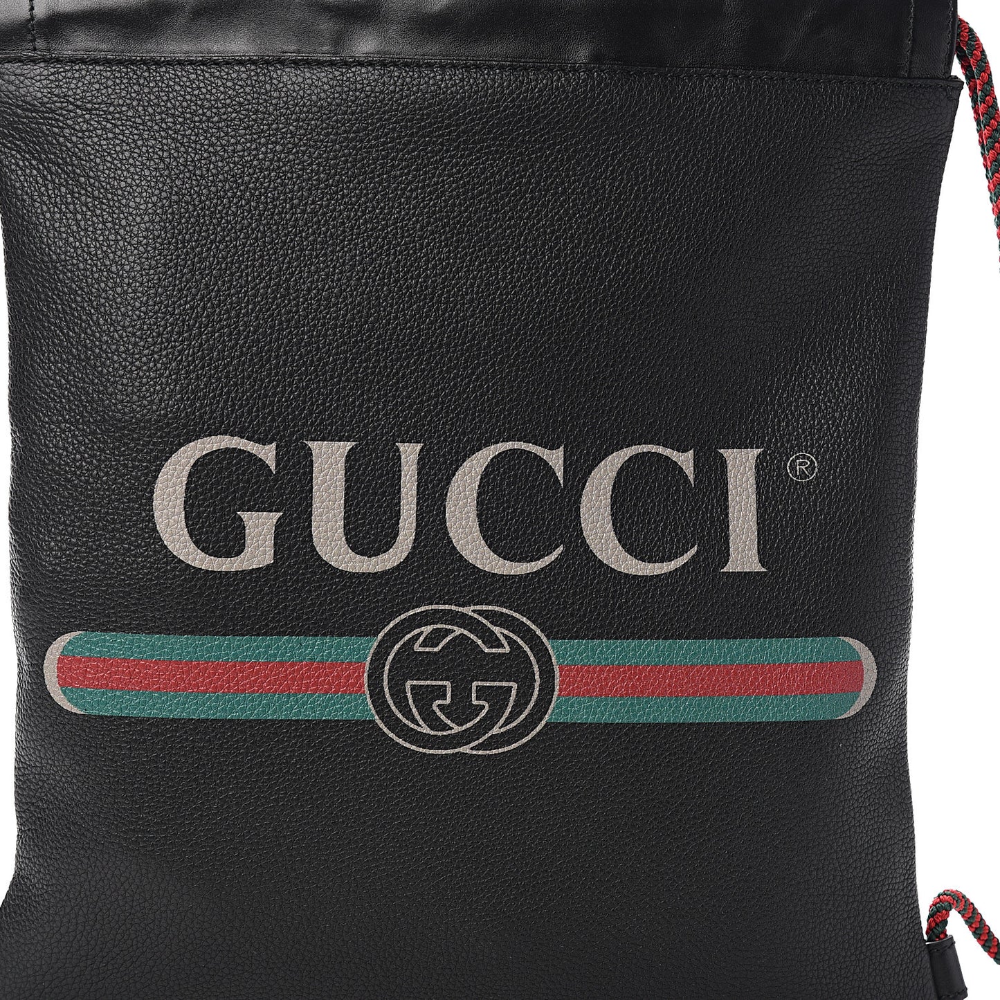 Calfskin Logo Drawstring Backpack Black