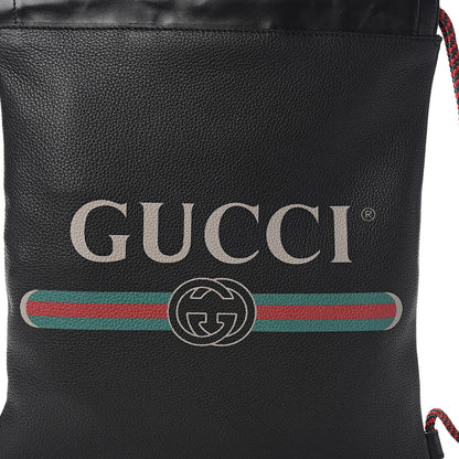 Gucci Calfskin Logo Drawstring Backpack Black 9 of 9