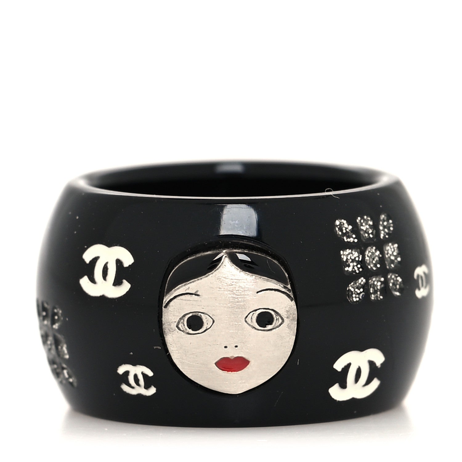 Chanel Resin Matryoshka Russian Doll Ring 6 Black 1 of 4