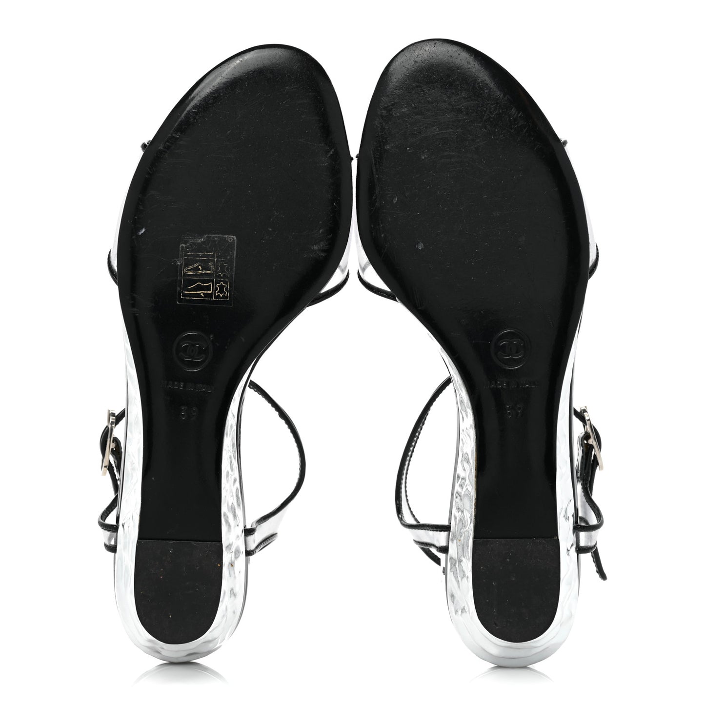PVC Patent CC Wedge Sandals 39 Silver Black