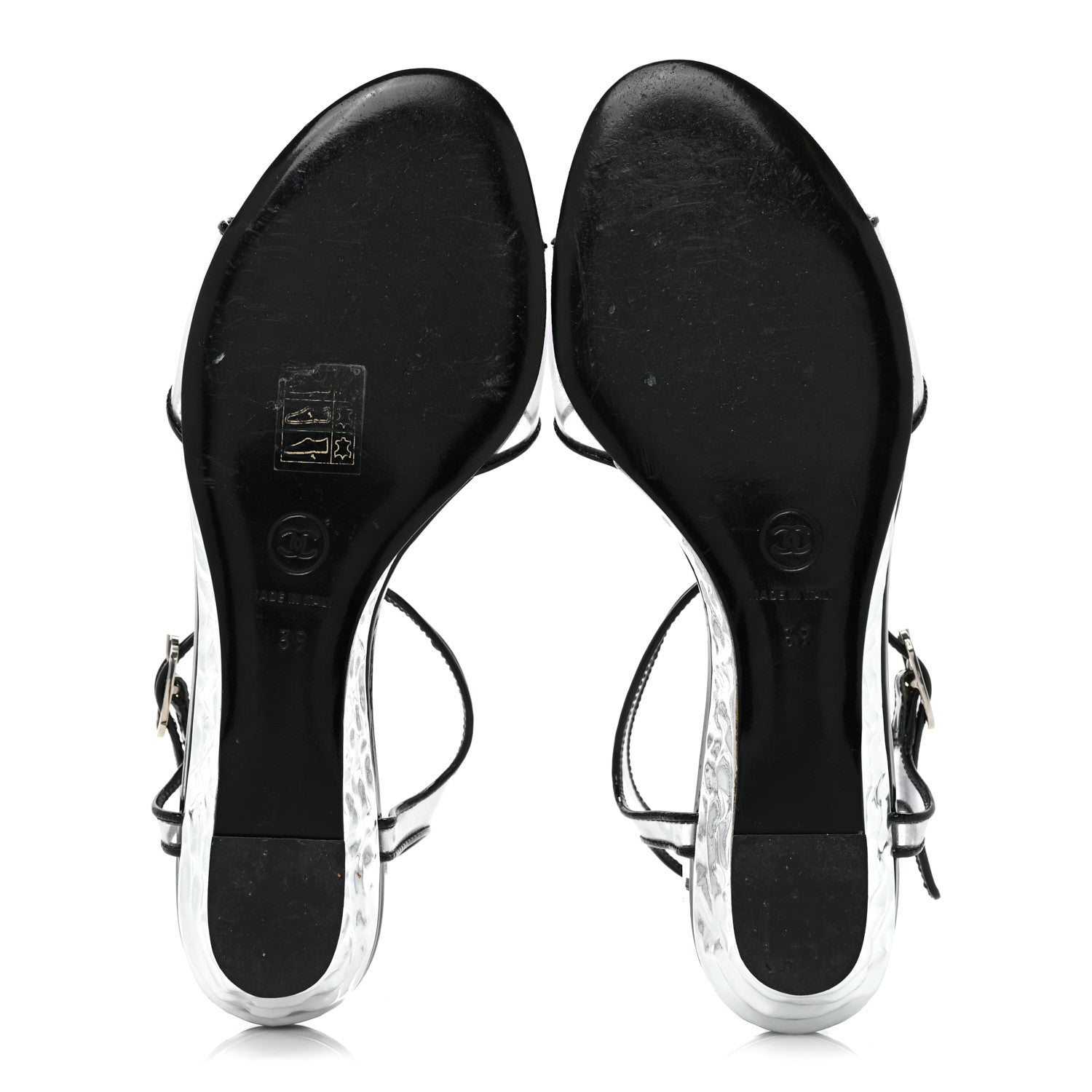 Chanel PVC Patent CC Wedge Sandals 39 Silver Black 5 of 8