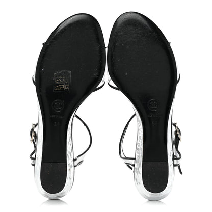 Chanel PVC Patent CC Wedge Sandals 39 Silver Black 5 of 8