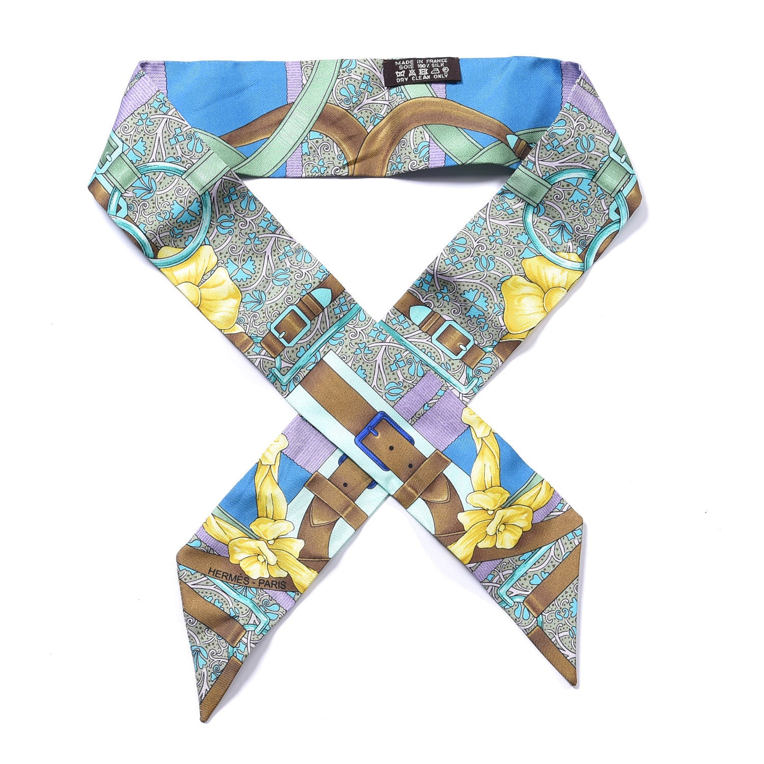 Hermes Silk Grand Manege Fleuri Twilly Cobalt Turquoise Jaune Vif 1 of 4