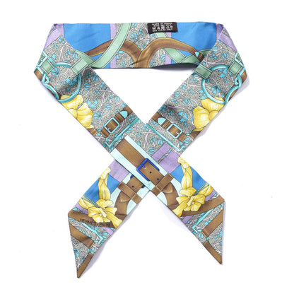 Hermes Silk Grand Manege Fleuri Twilly Cobalt Turquoise Jaune Vif 1 of 4