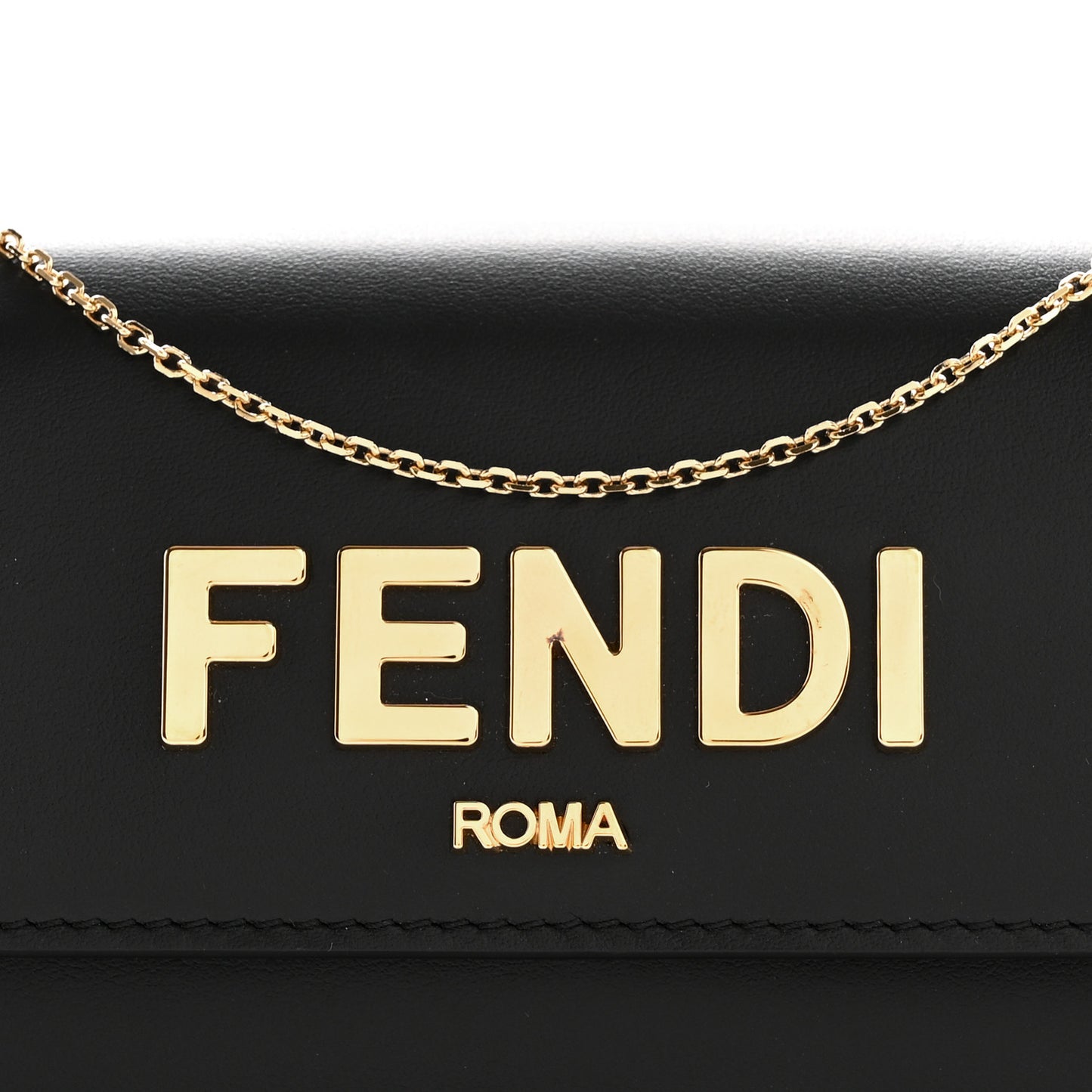 Vitello Kyoto Metal Fendi Roma Logo Chain Continental Wallet Black
