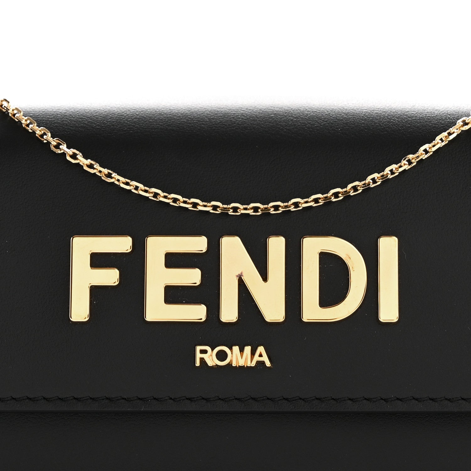 Fendi Vitello Kyoto Metal Fendi Roma Logo Chain Continental Wallet Black 7 of 10
