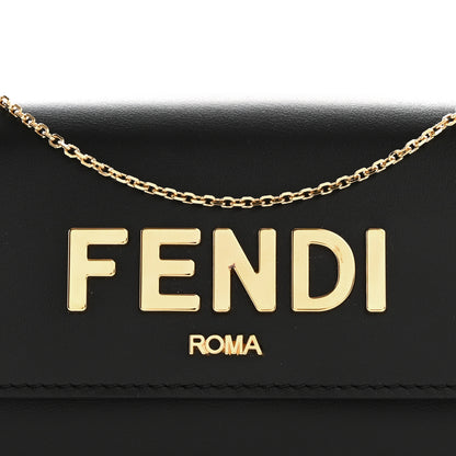 Fendi Vitello Kyoto Metal Fendi Roma Logo Chain Continental Wallet Black 7 of 10
