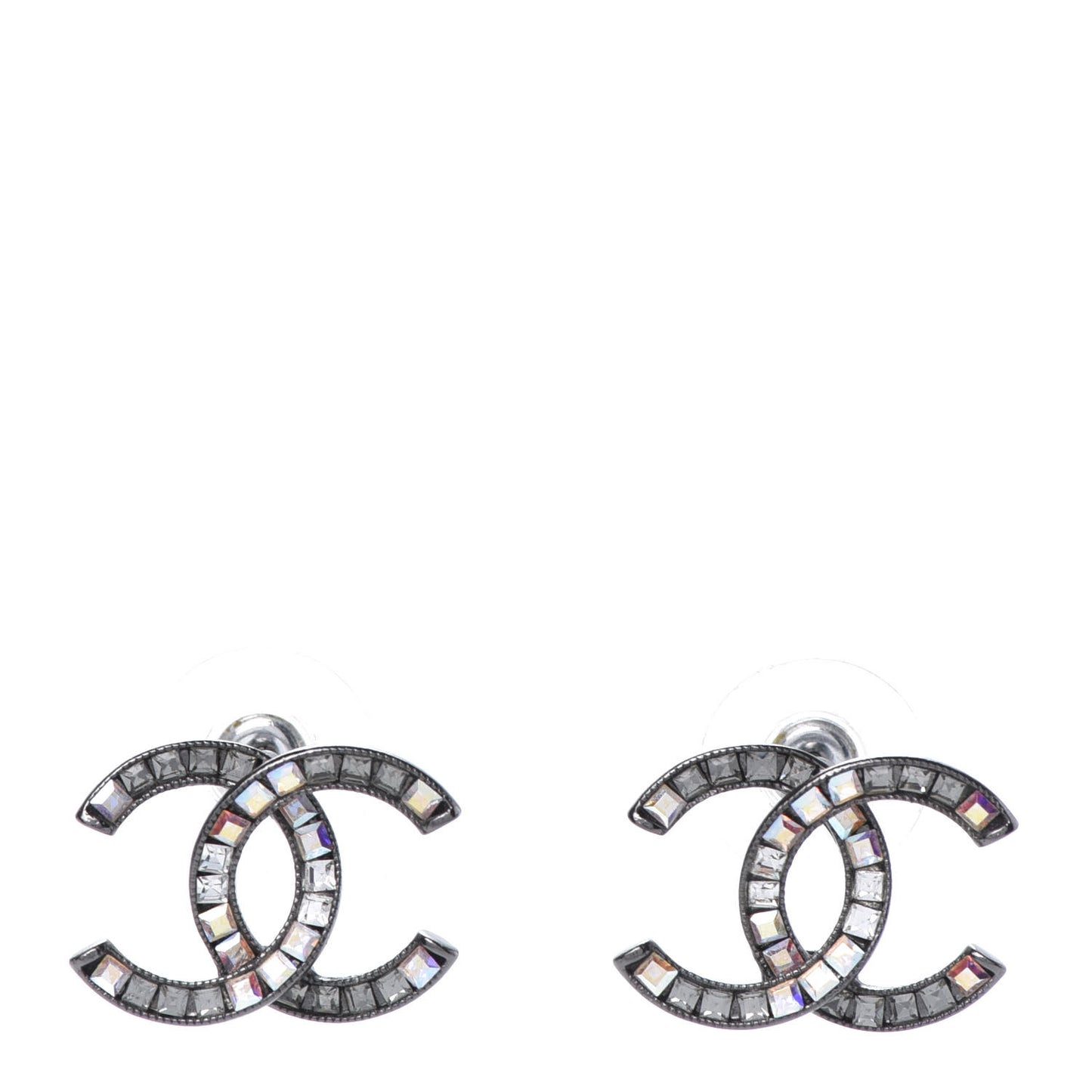 Baguette Crystal CC Earrings Silver